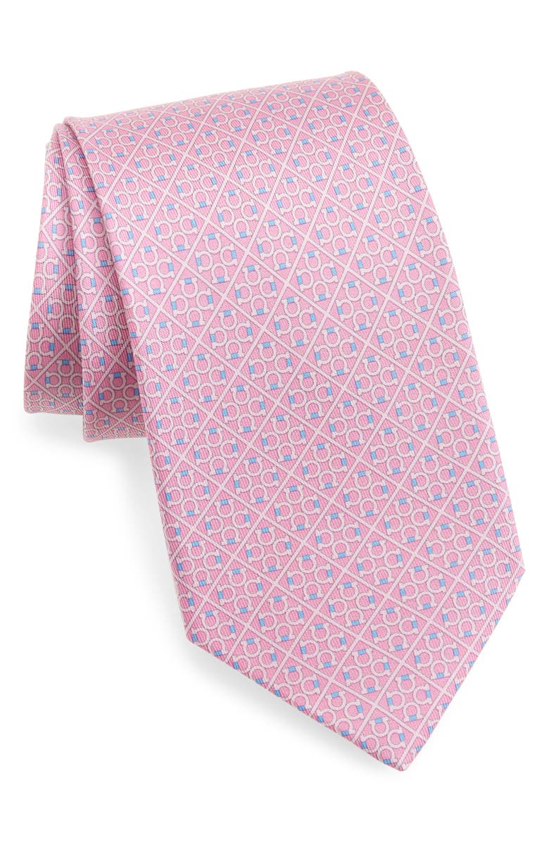 FERRAGAMO Square Gancini Print Silk Tie, Main, color, 