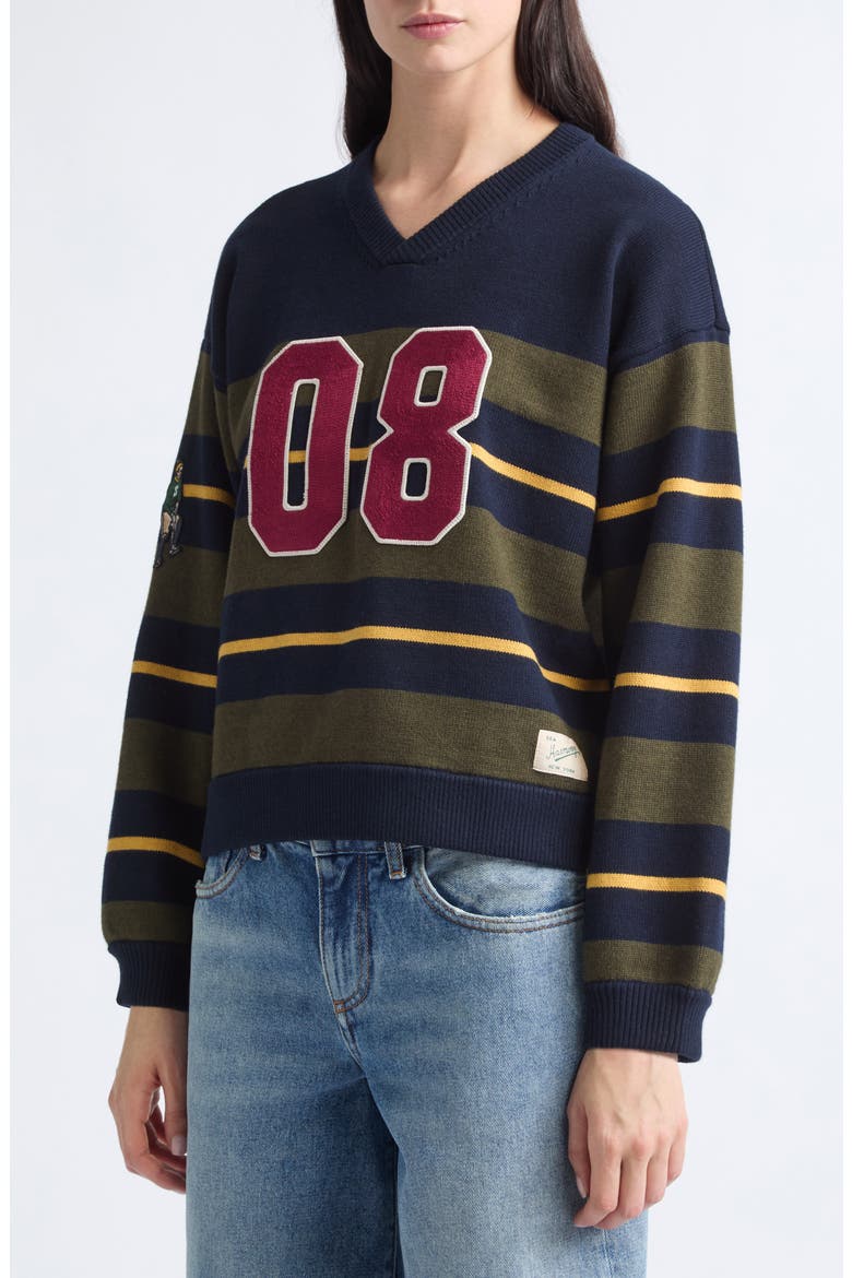 Mina Stripe Novelty Cotton & Cashmere Sweater, Alternate, color, GREEN