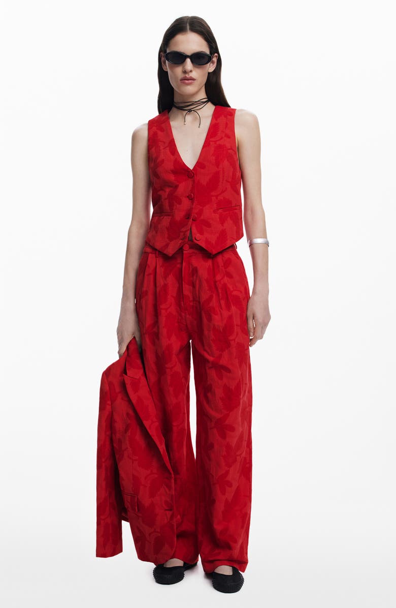 Desigual Floral Print Wide Leg Pants, Alternate, color, Bright Red