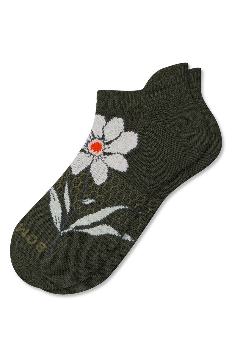 Bombas Realistic Floral Ankle Socks, Alternate, color, Midnight Olive