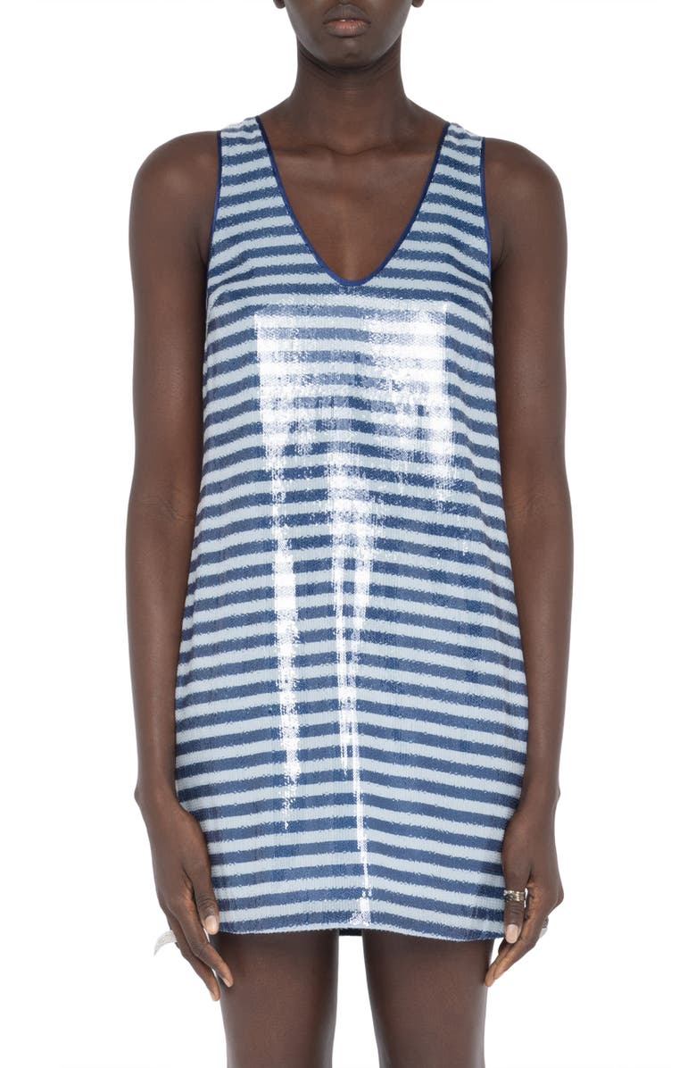 Zadig & Voltaire Rasha Sequin Stripe Sleeveless Dress, Alternate, color, Sky