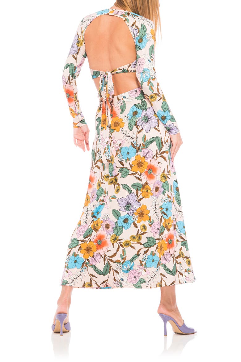 Assi Floral Cutout Detail Long Sleeve Knit Dress, Alternate, color, PEACH VINTAGE FLORAL