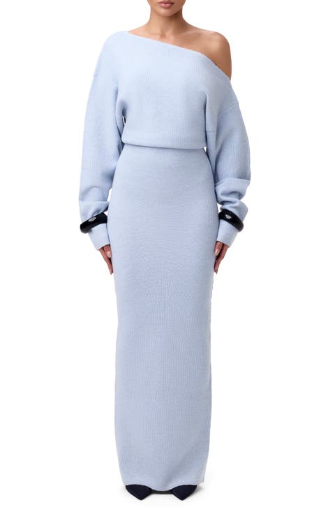 One-Shoulder Long Sleeve Maxi Sweater Dress