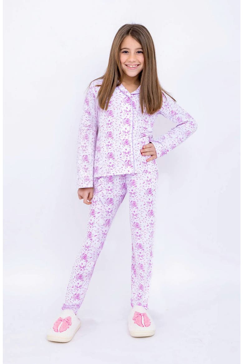 Printed Jersey Long Sleeve Pajama Pant Set, Main, color, Purple
