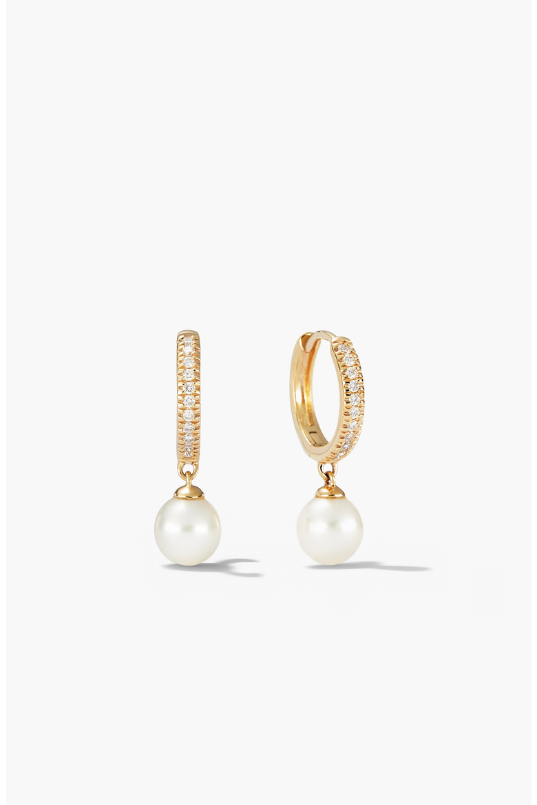 Pave Diamond Pearl Huggies, Main, color, Gold / Diamond / Pearl