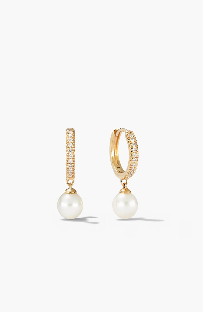 MEJURI Pave Diamond Pearl Huggies, Main, color, Gold / Diamond / Pearl