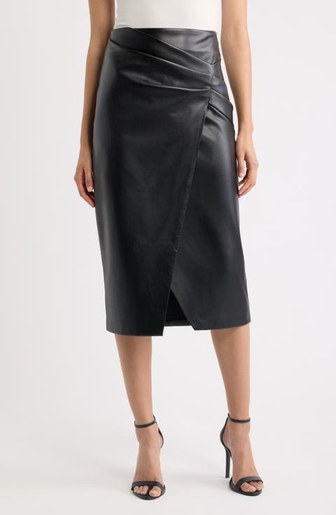 Amelia Faux Leather Faux Wrap Skirt