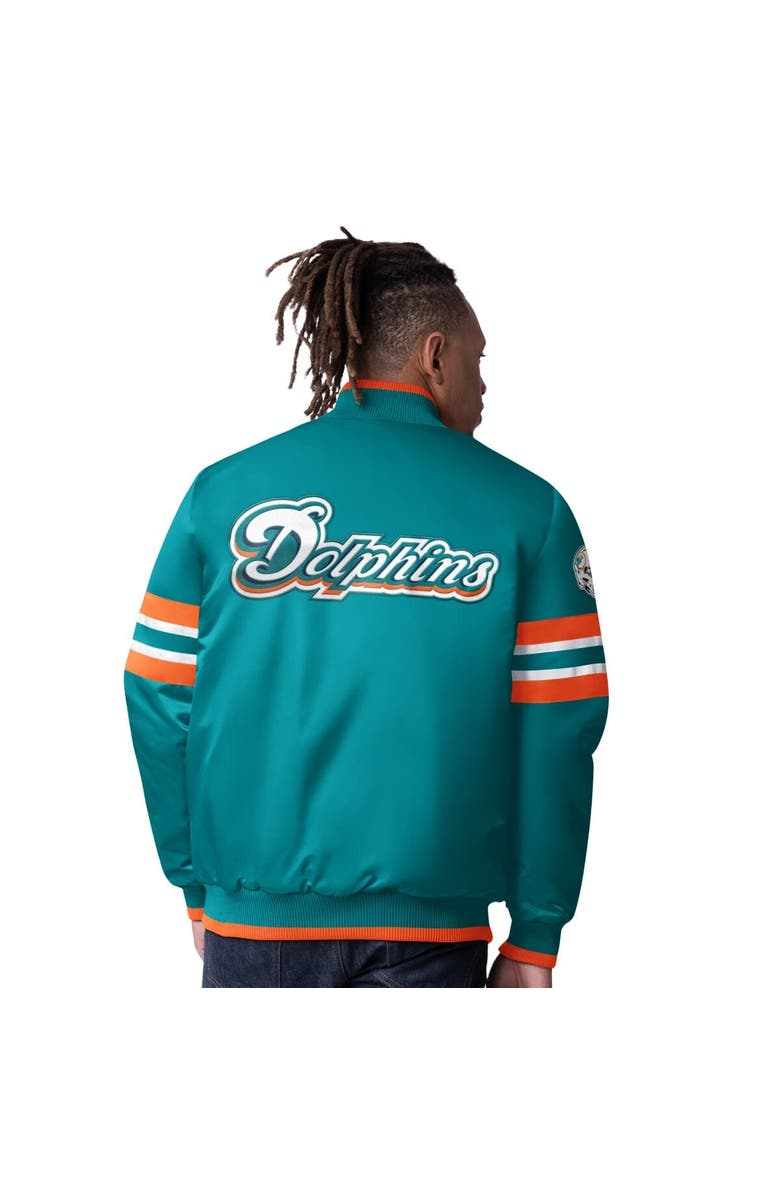 STARTER Men's Starter  Aqua Miami Dolphins Vintage Logo Scout I Full-Snap Varsity Jacket, Alternate, color, Aqua