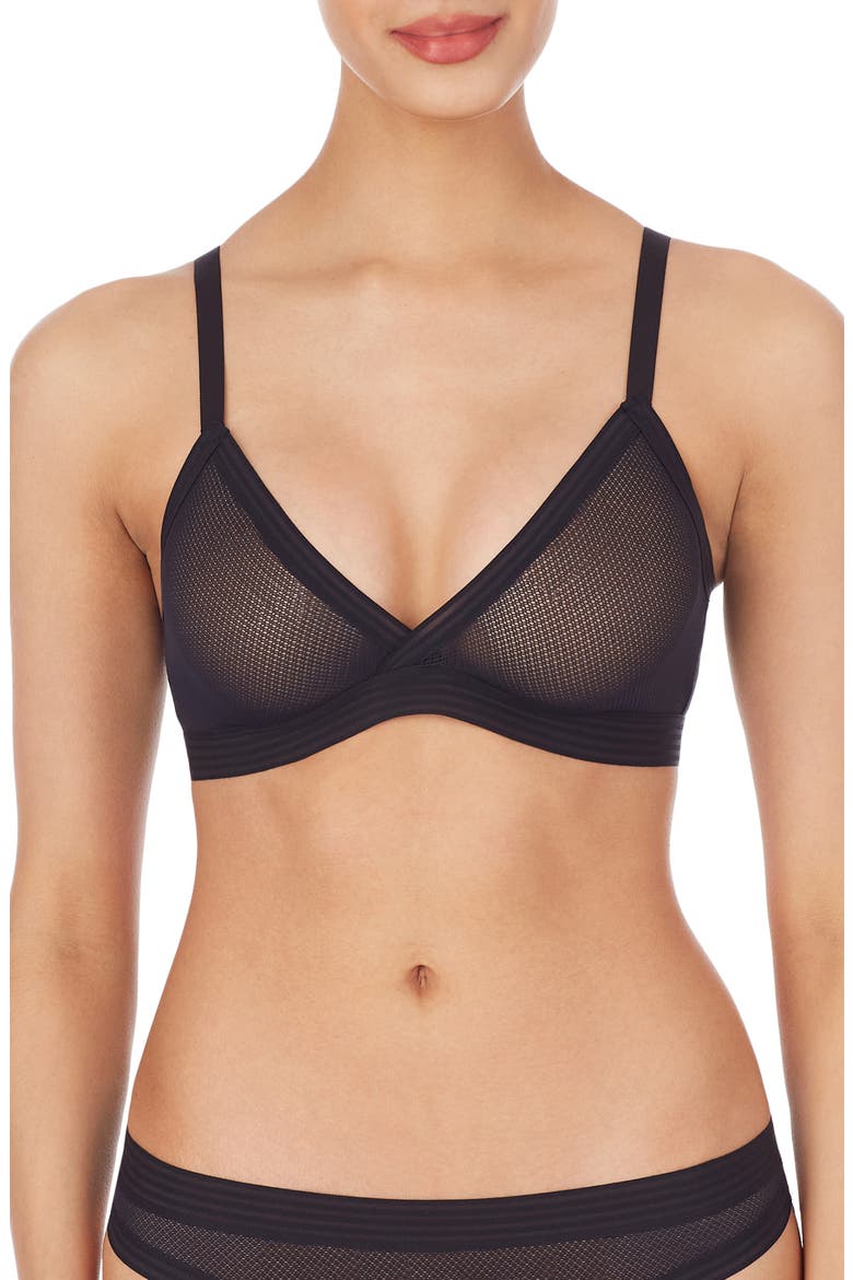 Sheer Stripe Triangle Bralette, Main, color, BLACK