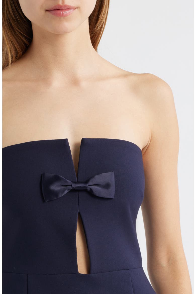 Fallon Satin Bow Cutout Strapless Sheath Gown, Alternate, color, NAVY