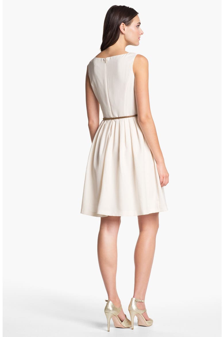 Pleated Fit & Flare Dress, Alternate, color, VANILLA
