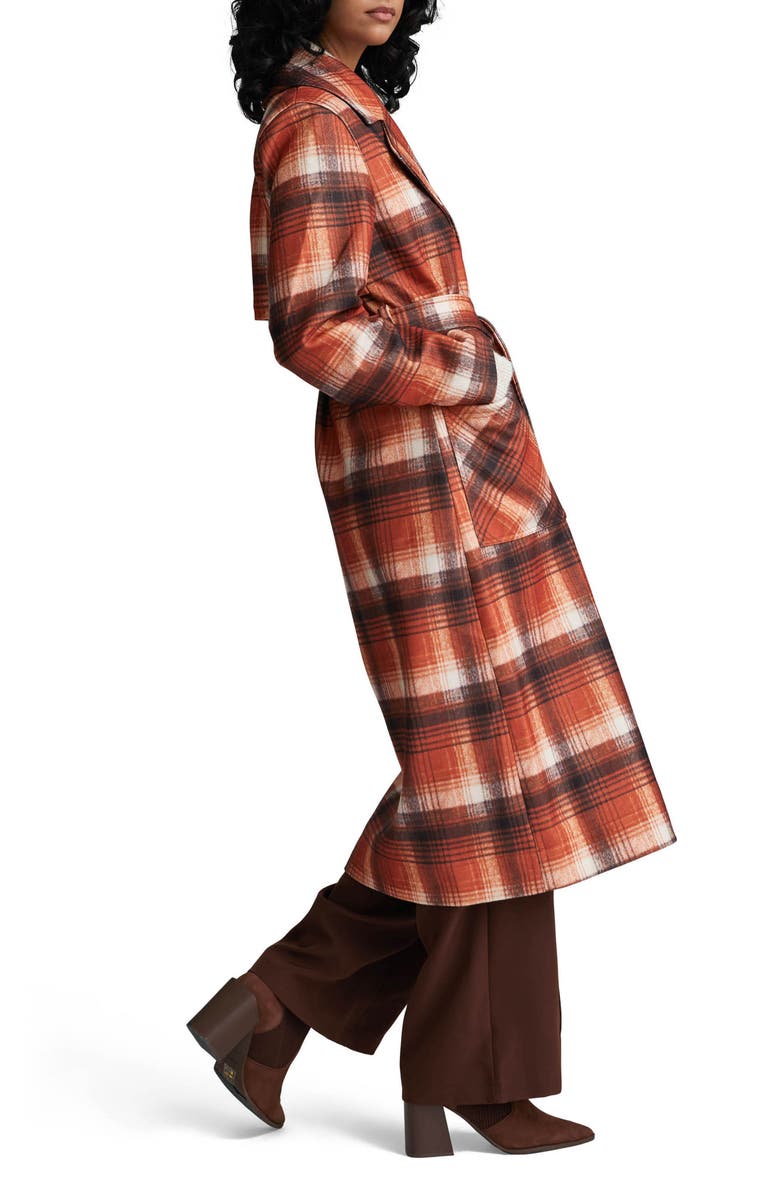 NVLT Plaid Belted Double Breasted Trench Coat, Alternate, color, Orange