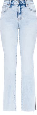 Bayeas High Waist Raw Hem Side Slit Bootcut Jeans