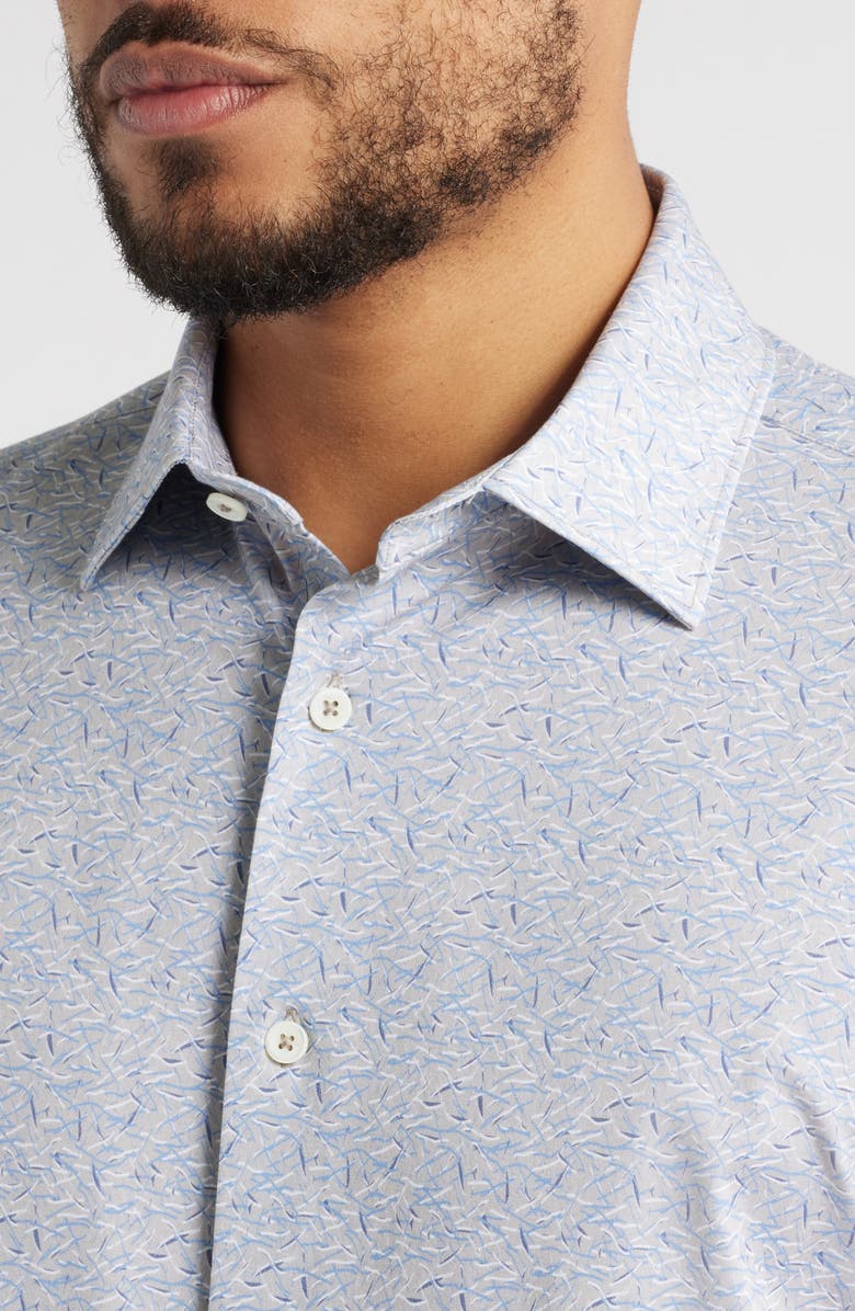 Bugatchi Miles OoohCotton<sup>®</sup> Abstract Print Short Sleeve Button-Up Shirt, Alternate, color, Sand