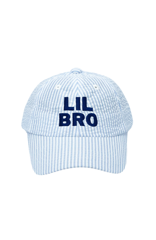 Bits & Bows Lil Bro Seersucker Baseball Hat In Blue