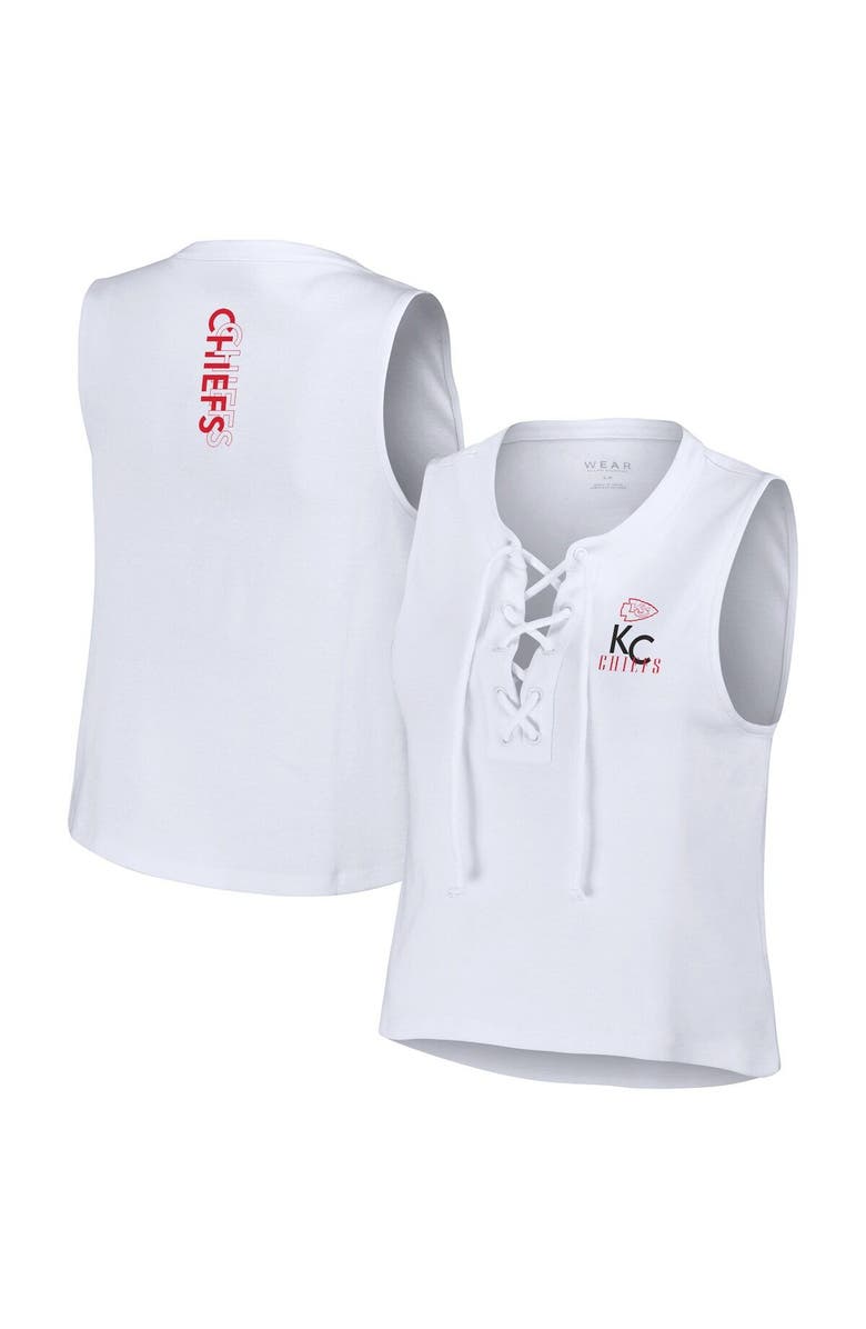 WEAR by Erin Andrews Women's WEAR by Erin Andrews  White Kansas City Chiefs Lace-Up Tank Top, Alternate, color, 