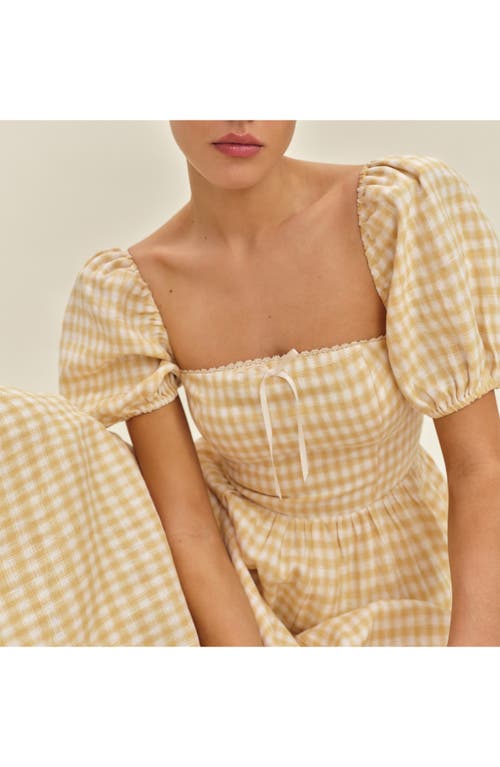 Reformation Marella Puff Sleeve Gingham Linen Midi Sundress
