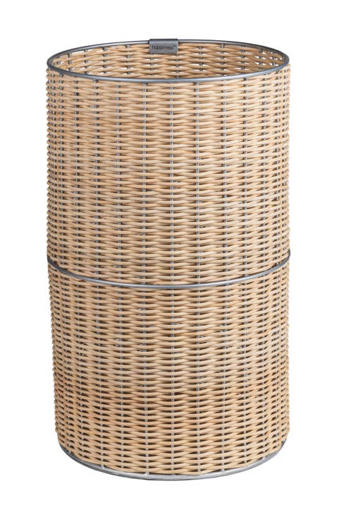 Cecil Modern Faux Wicker Cylinder Waste Basket