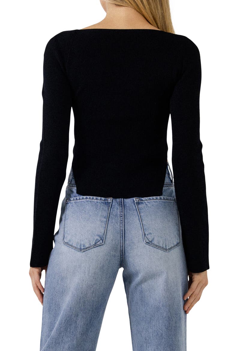 Rib Side Slit Sweater, Alternate, color, BLACK