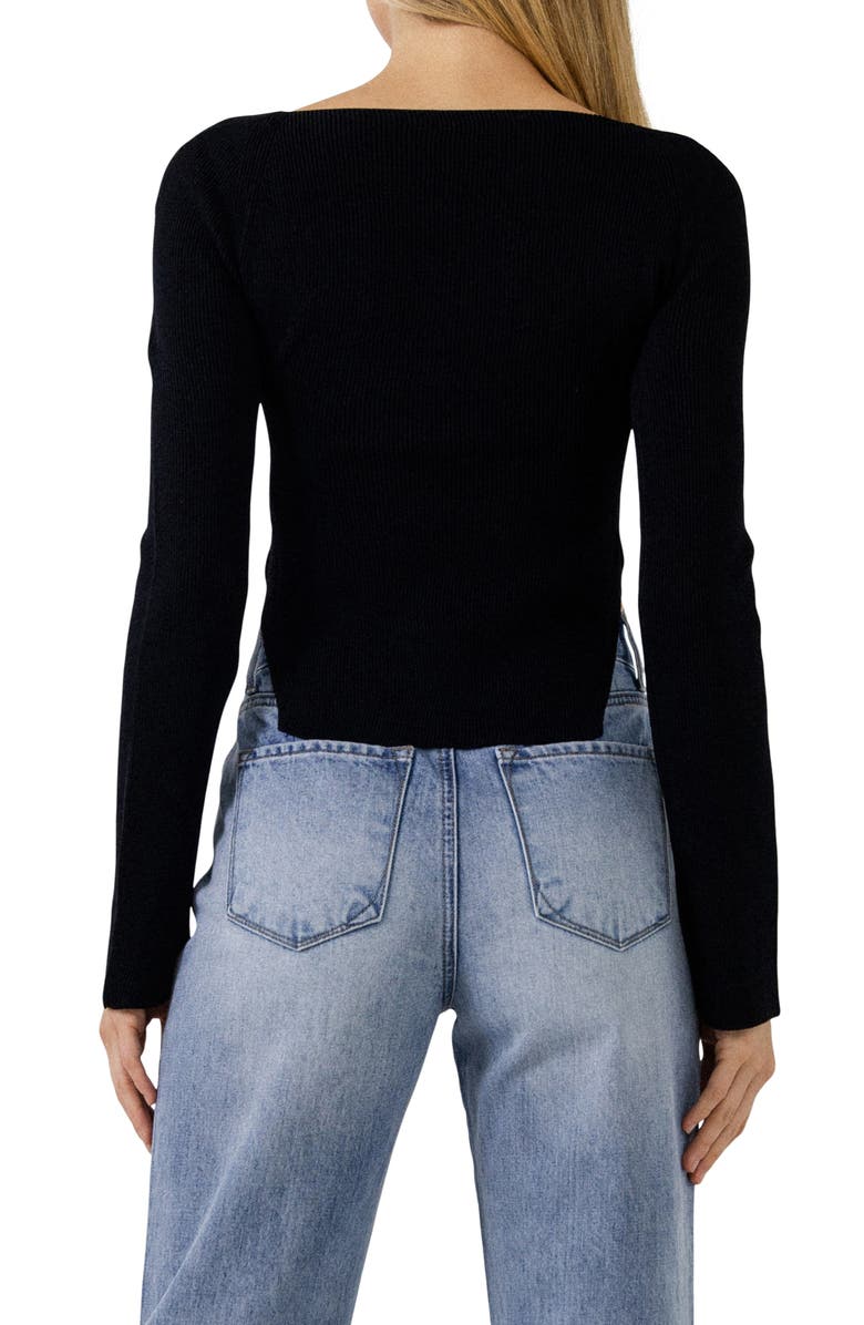 Endless Rose Rib Side Slit Sweater, Alternate, color, Black