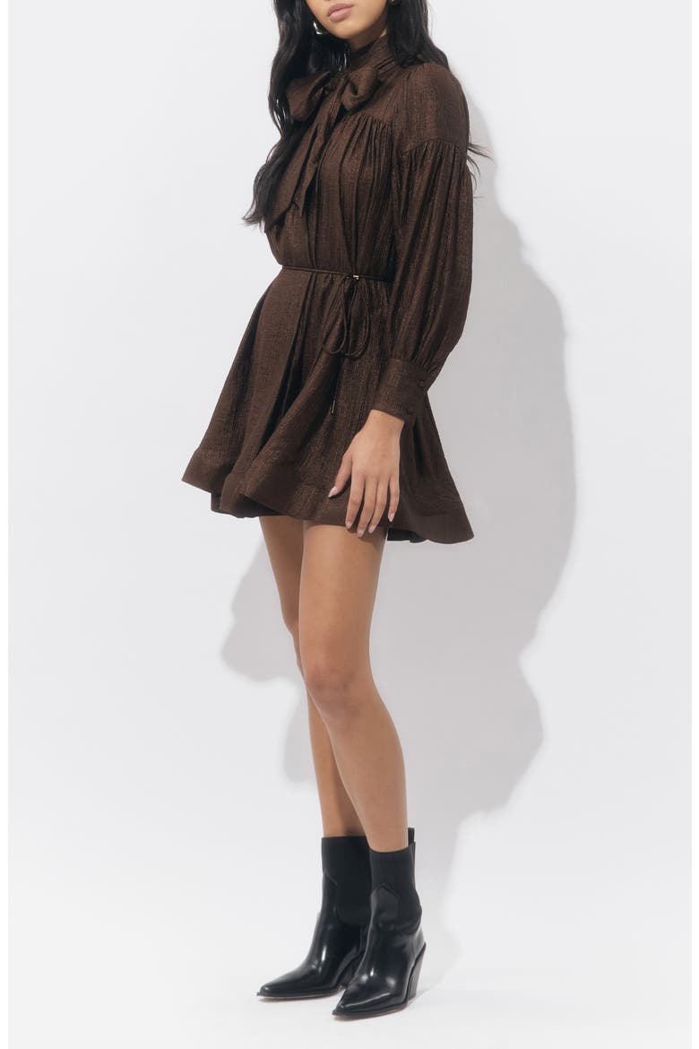 Daphne Metallic Long Sleeve Minidress, Alternate, color, CHOCOLATE BROWN