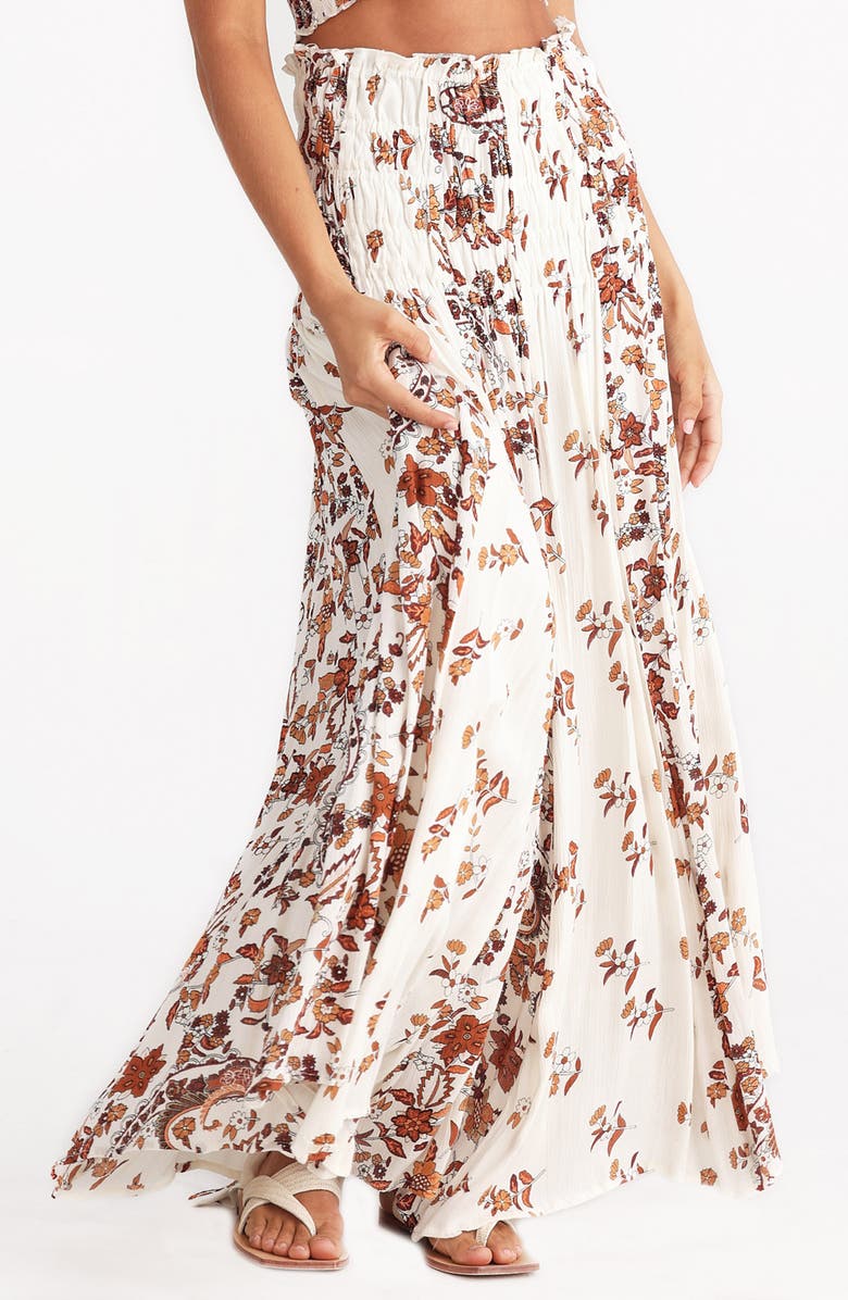 Talisman the Label Balmoral Shirred Waist Cotton Maxi Skirt, Alternate, color, Marbella