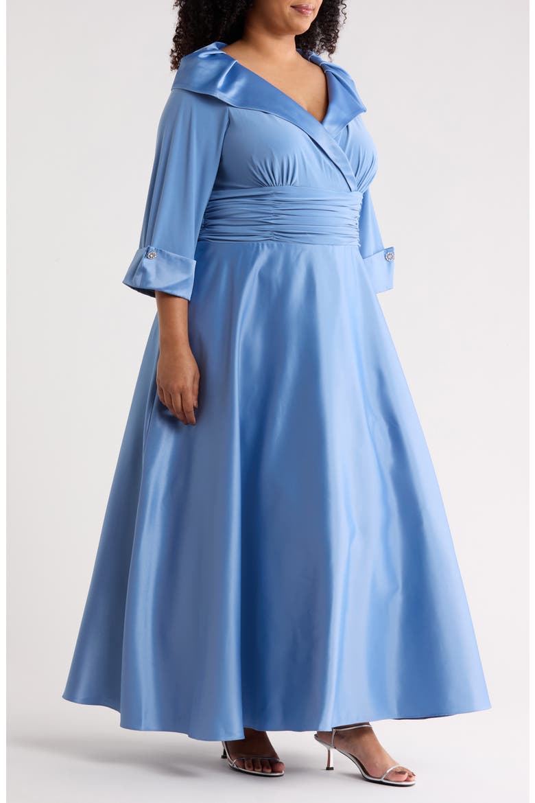Portrait Collar Mixed Media Gown, Alternate, color, LAKE
