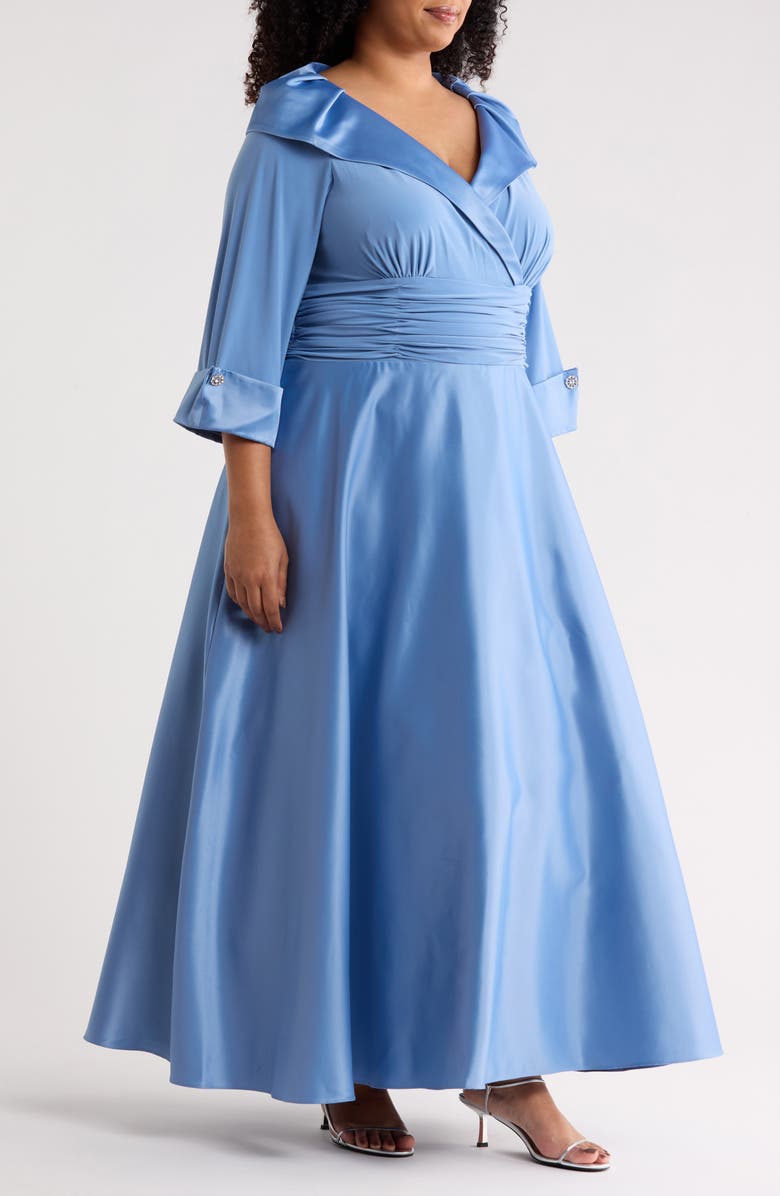 Jessica Howard Portrait Collar Mixed Media Gown, Alternate, color, Lake