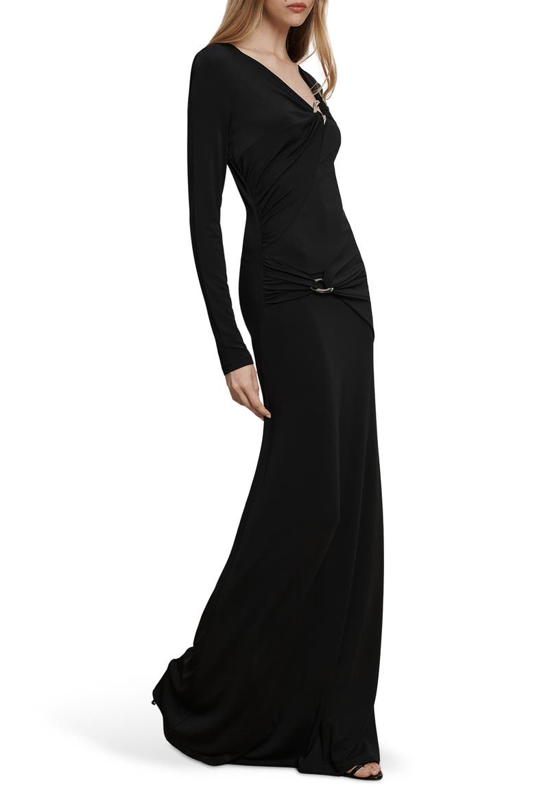 Viela Hardware Detail Long Sleeve Maxi Dress, Alternate, color, BLACK