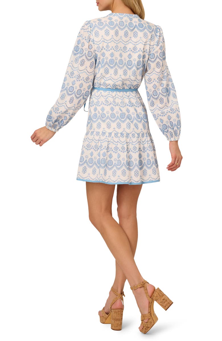 Adrianna Papell Long Sleeve Cotton Minidress, Alternate, color, Light Blue/ Ivory