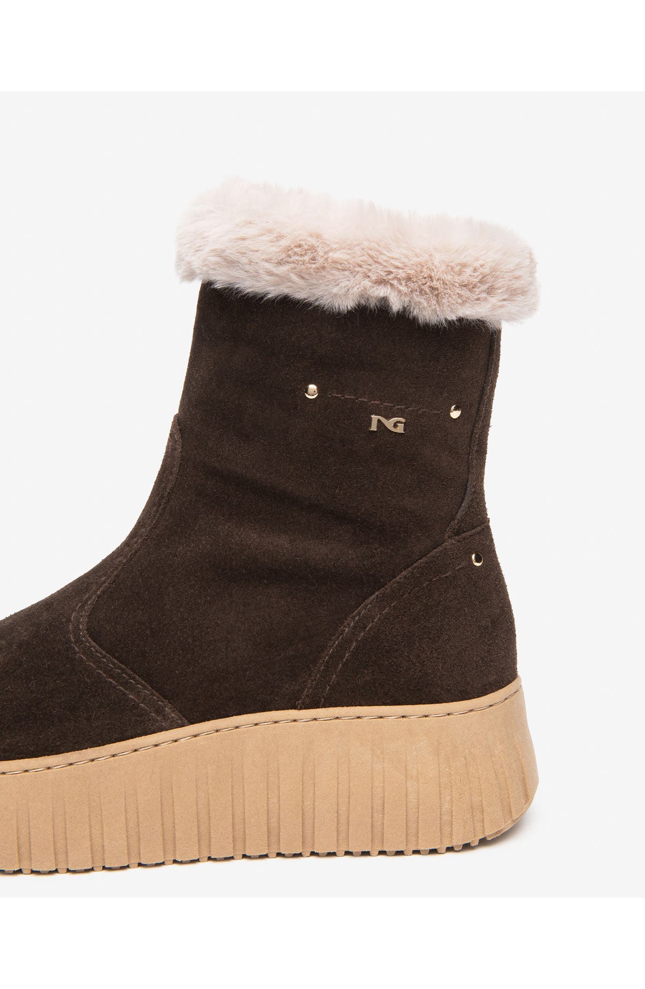 Faux Fur High Top Sneaker, Alternate, color, CHOCOLATE