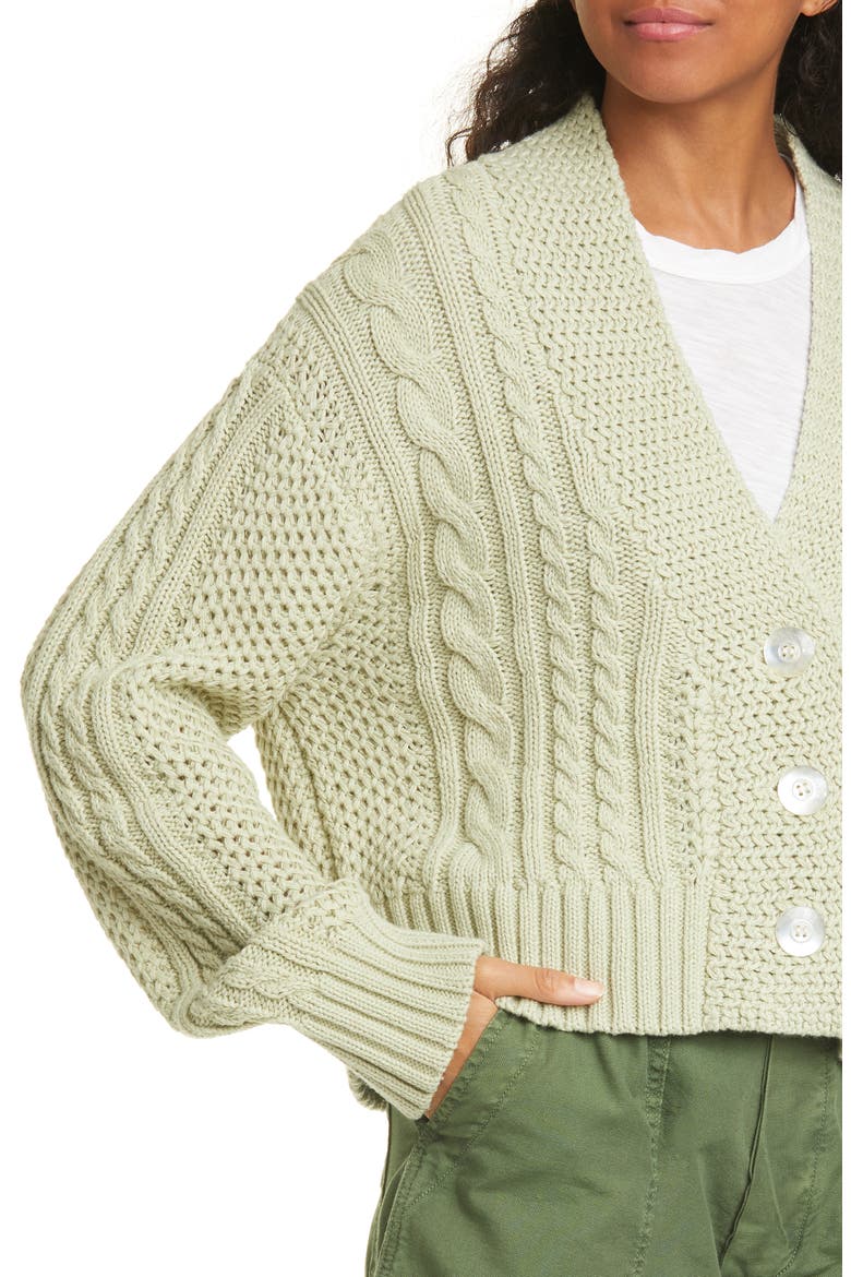 The Cable Montana Cotton Blend Cardigan, Alternate, color, SEA GREEN