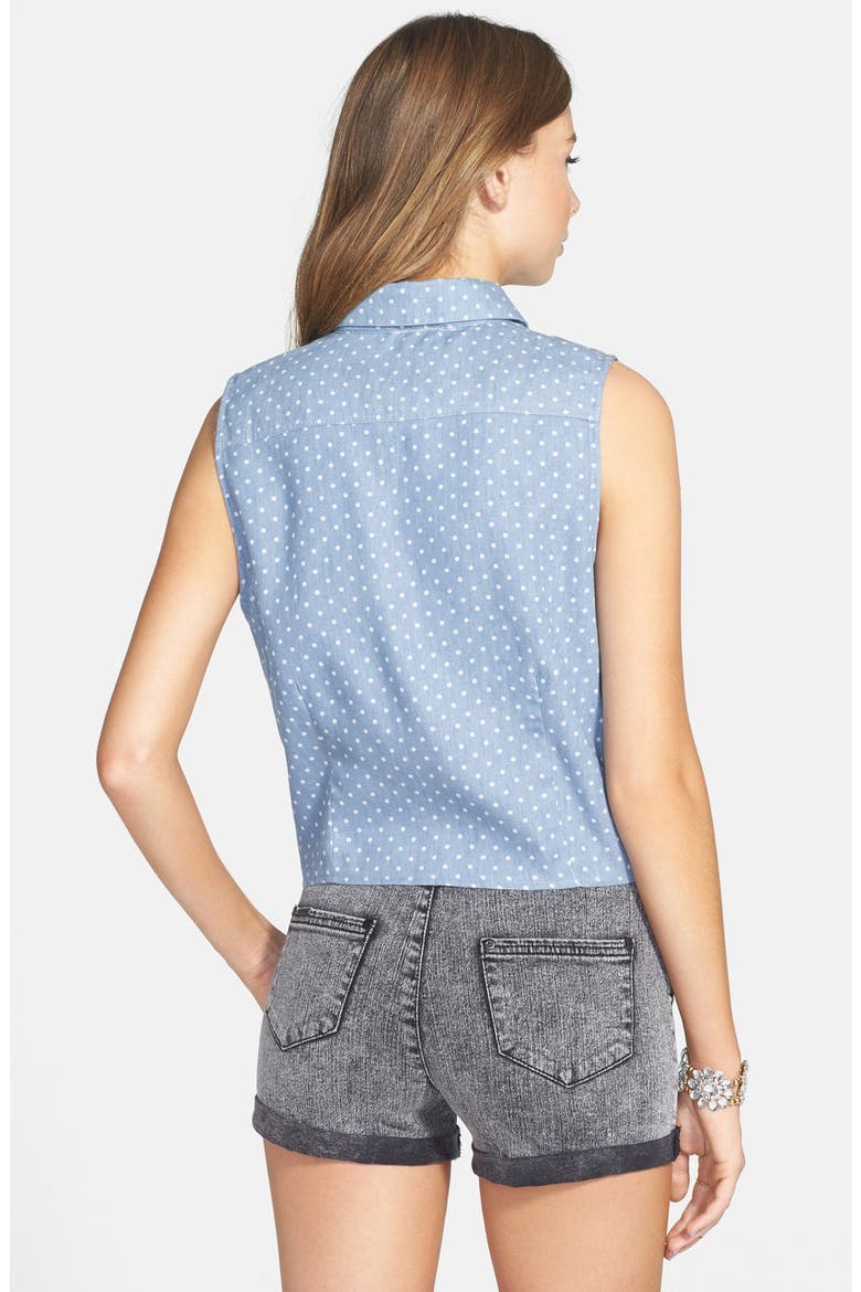 Polka Dot Sleeveless Tie Waist Shirt, Alternate, color, BLUE