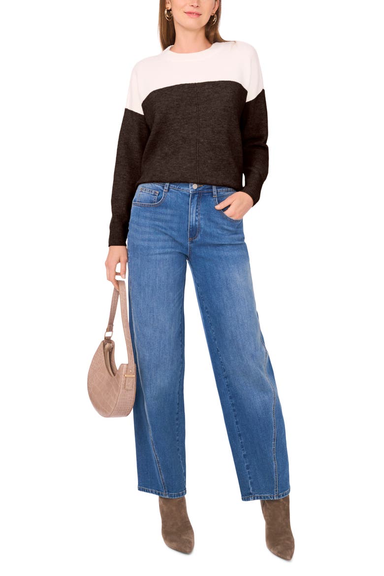 Extended Shoulder Colorblock Sweater, Alternate, color, CHOCOLATE