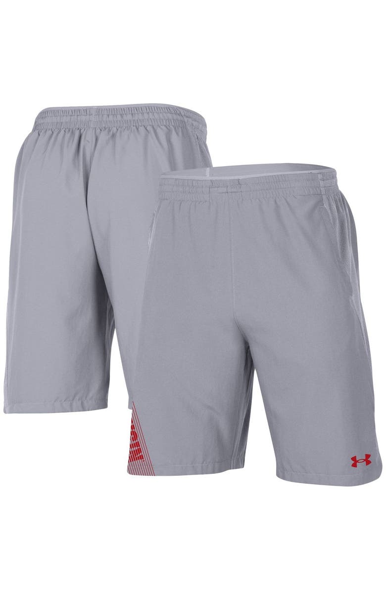 Under Armour Men's Under Armour Gray Wisconsin Badgers 2021 Sideline Woven Shorts, Main, color,