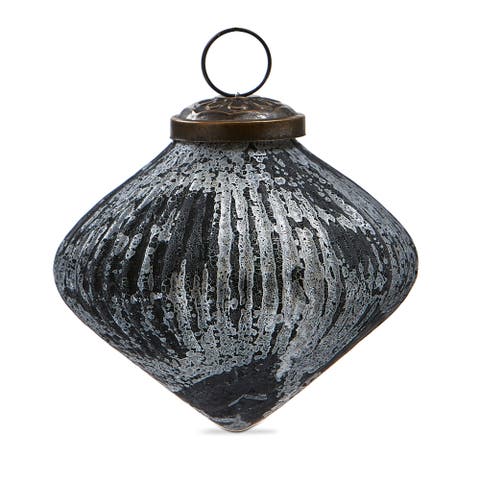 Twilight Ribbed Black Glass Ornament - Elegant Christmas Decor