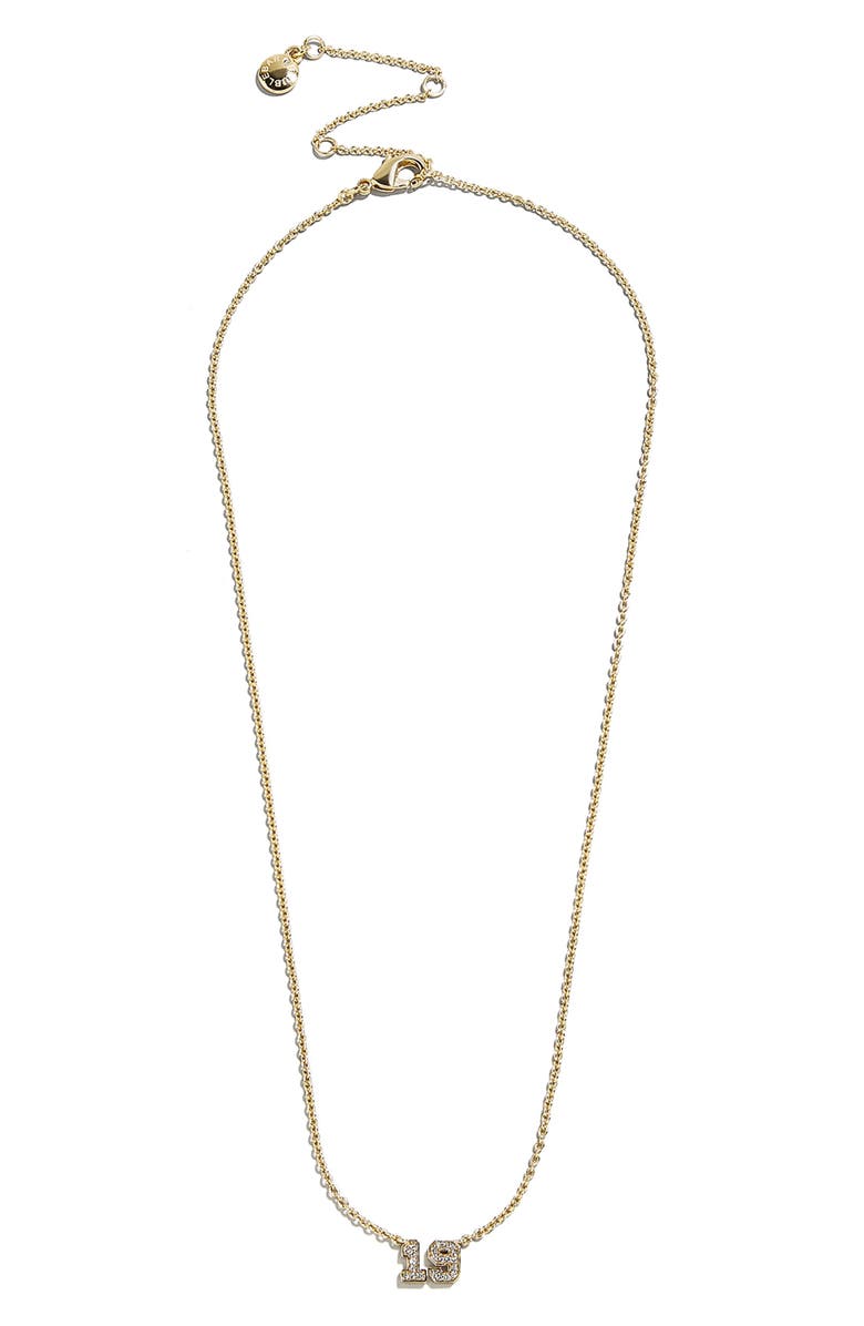 BaubleBar Varsity Number Custom Necklace, Main, color, Gold/ Clear