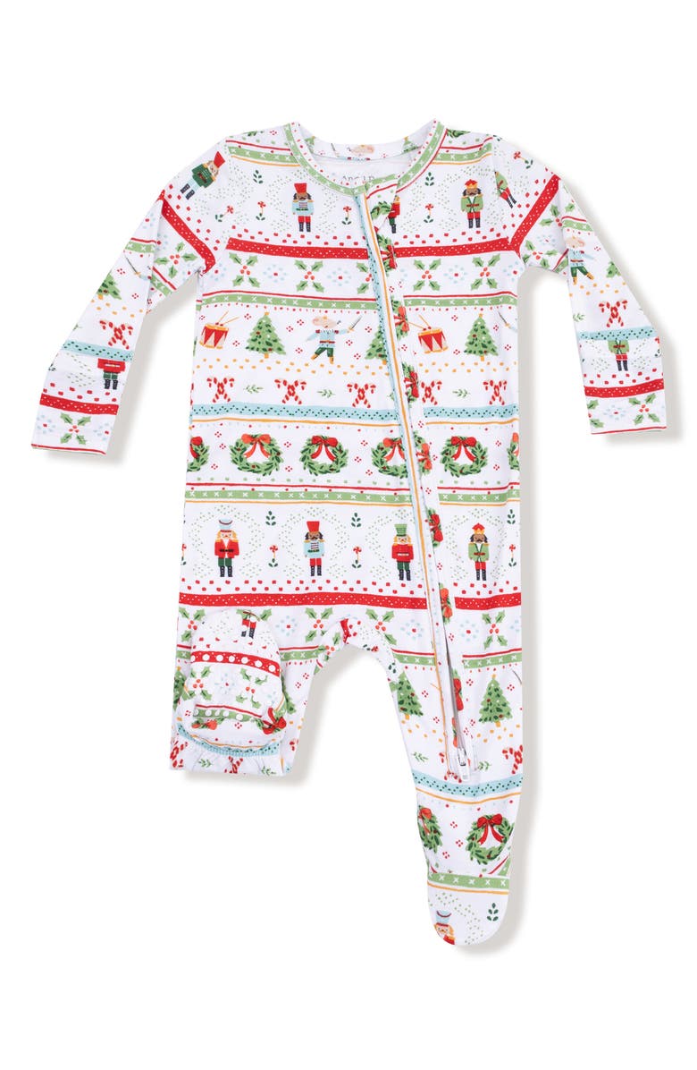 Angel Dear Nutcracker Fair Isle Zip Footie, Main, color, White