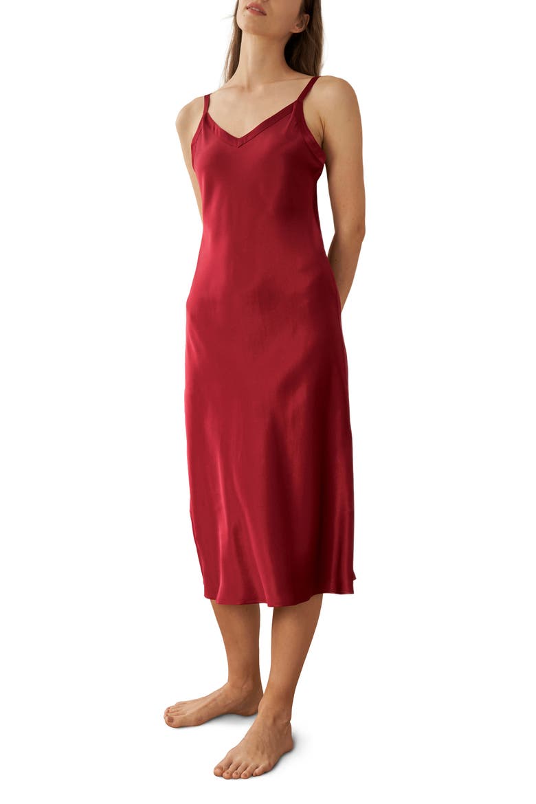 Long & Close Fitting Silk Nightgown, Main, color, Claret