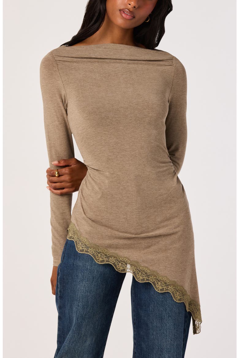 Fiona Lace-Trimmed Asymmetrical Hem Top, Alternate, color, TAUPE