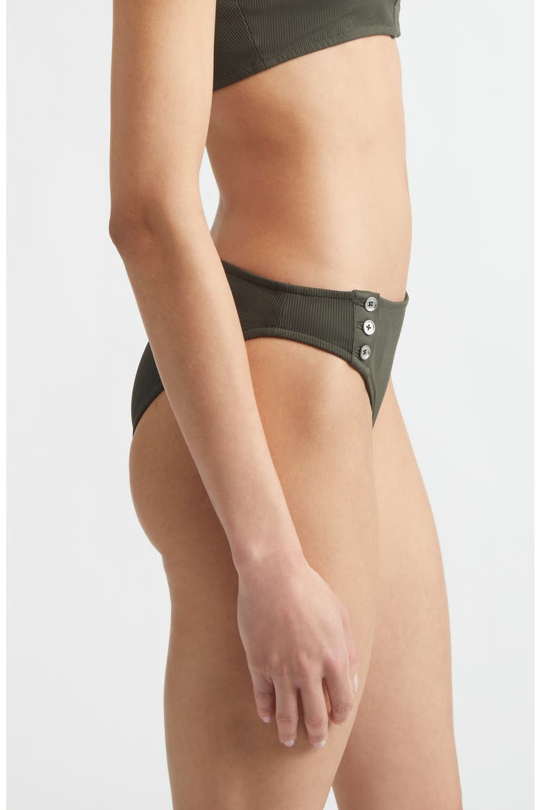 Side Button Ribbed Bikini Bottoms, Alternate, color, DARK GREEN