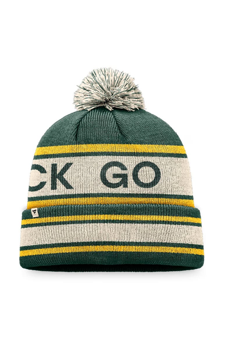 FANATICS Men's Fanatics Branded  Green Green Bay Packers  Heritage Cuffed Knit Hat with Pom, Alternate, color, 