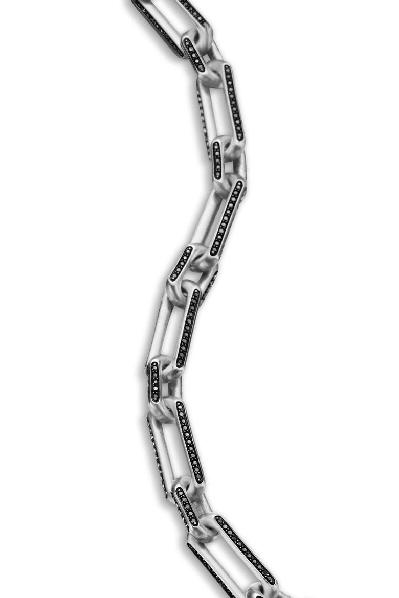 Men's Elongated Open Link Chain Bracelet with Pavé Black Diamonds, Alternate, color, STERLING SILVER