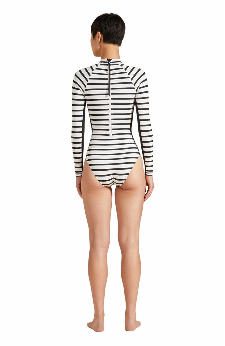 Vilebrequin Women's Rayures UV Protection One-Piece Rashguard, Alternate, color, Noir Blanc