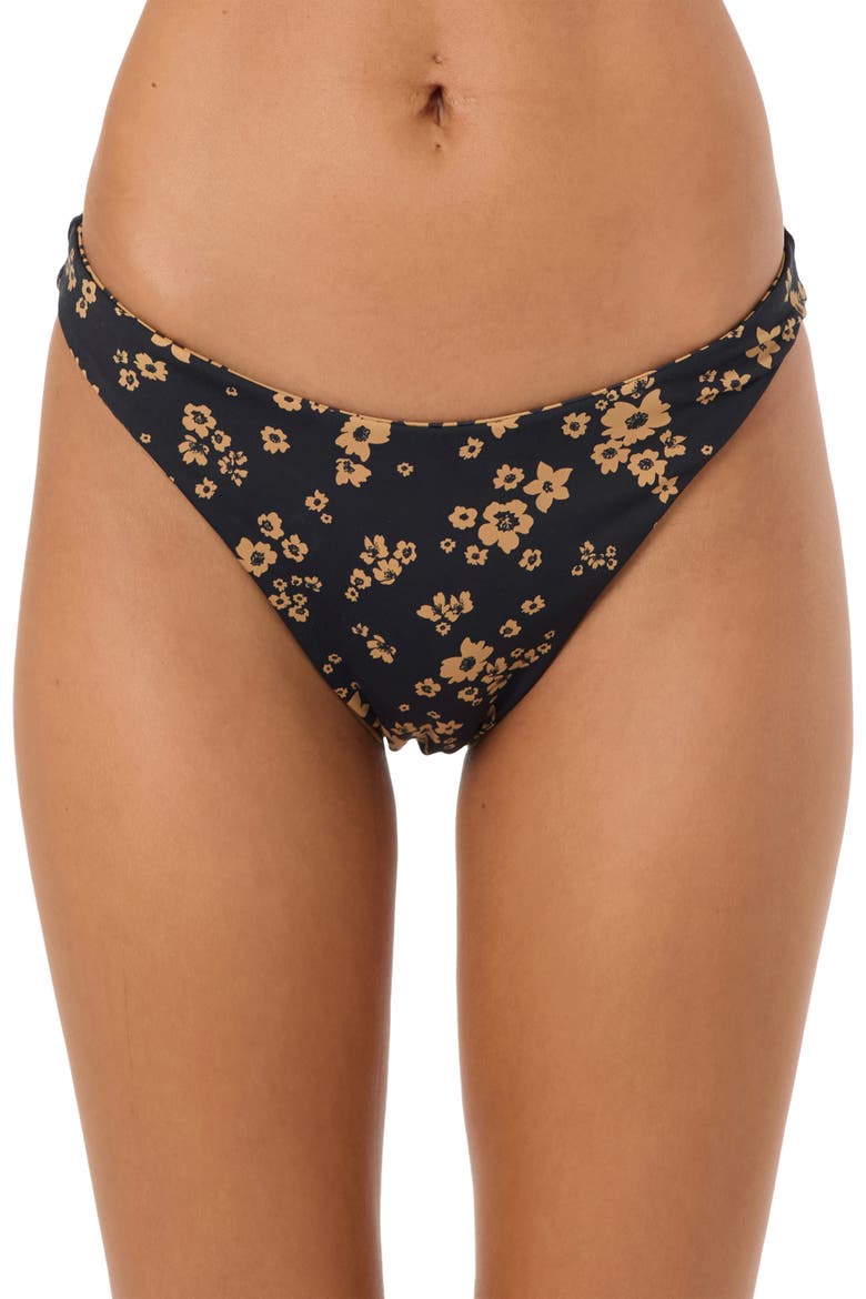 Maya Floral Reversible Cheeky Bikini Bottoms, Main, color, BLACK