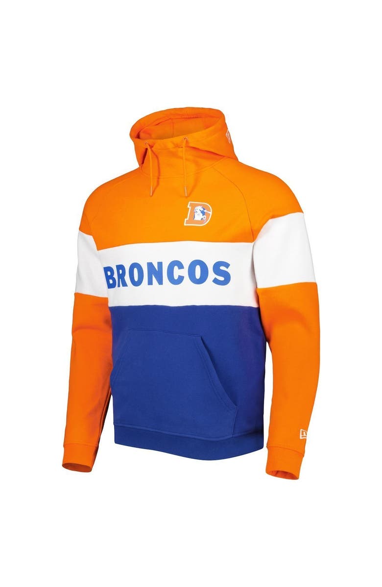 New Era Men's New Era Royal/Orange Denver Broncos Colorblock Throwback Pullover Hoodie, Alternate, color, 
