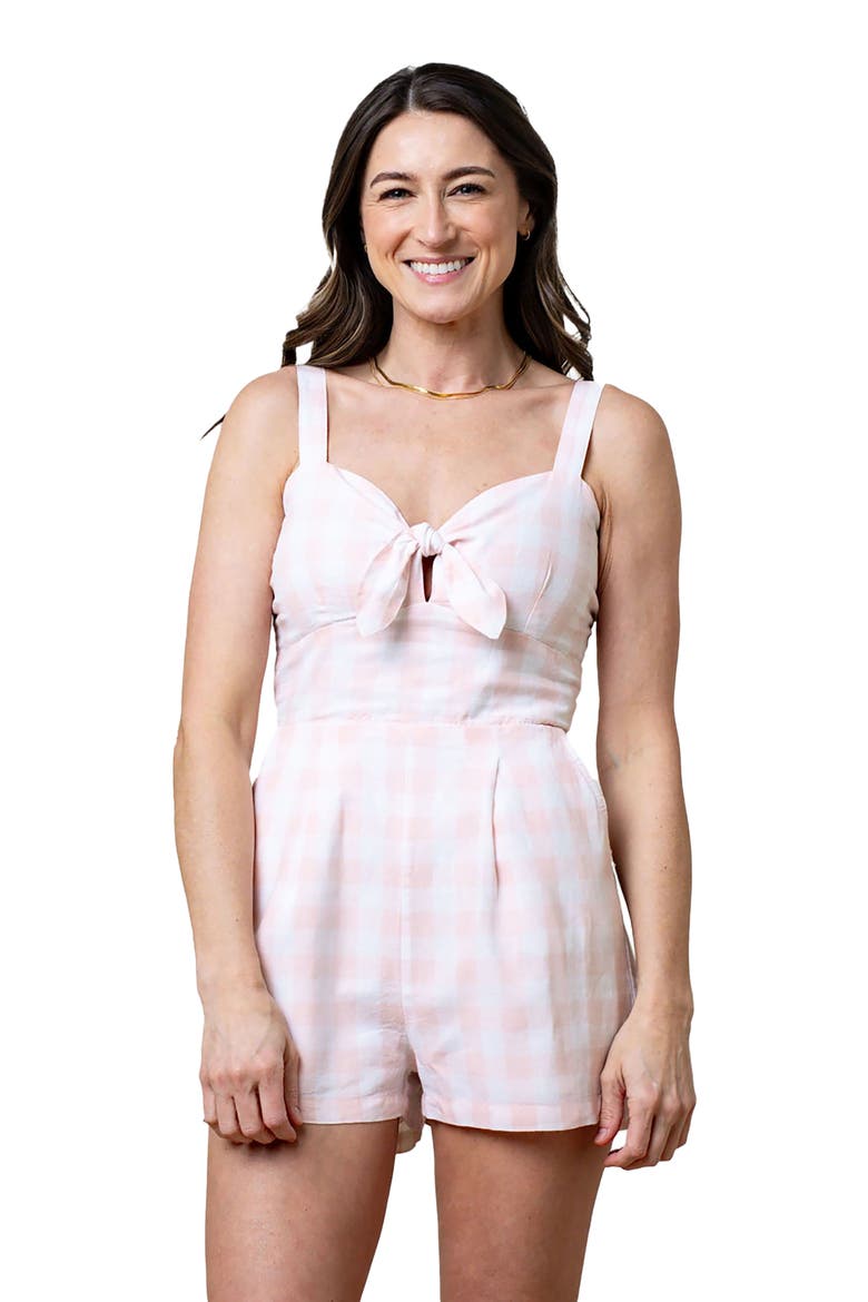 Women's Sleeveless Bow Front Romper, Main, color, Light Pink Check