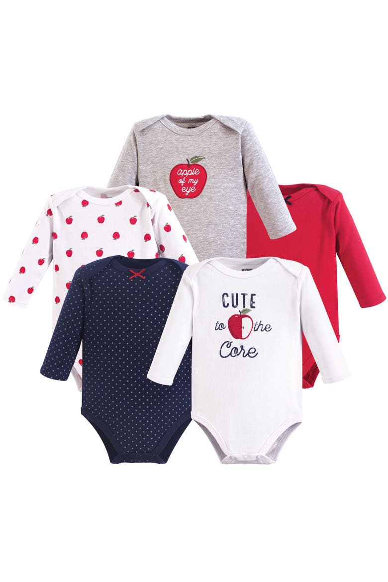 Everyday Long-sleeve Cotton Bodysuits Bundle Of 5 (baby), Main, color, Apple