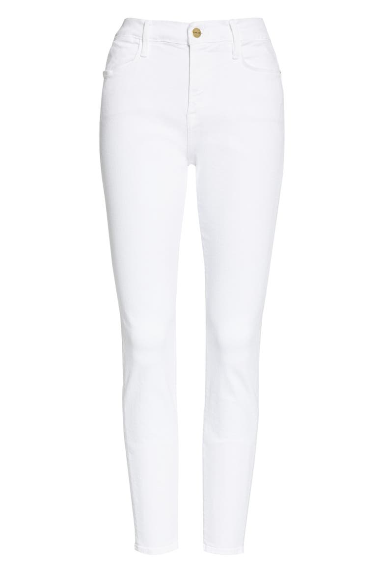 High Waist Ankle Skinny Jeans, Alternate, color, BLANC