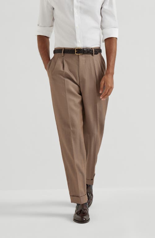 Brunello Cucinelli Pleated Wool Trousers In Brown